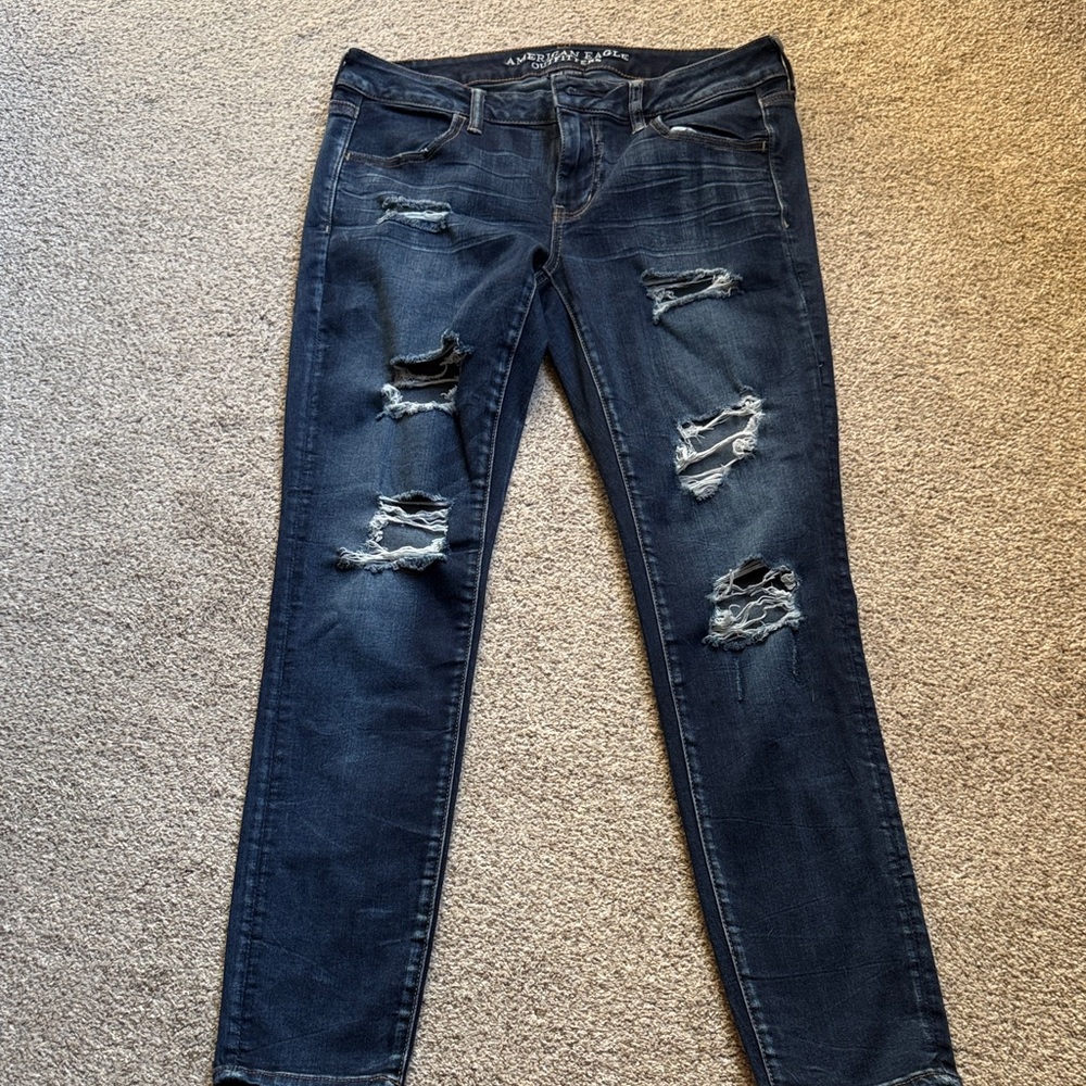 American Eagle Outfitters Dark Blue Distressed Skinny Jeans